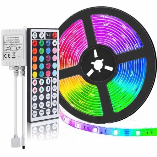  Színes 5m-es RGB 5050 kültéri LED szalag szett távirányítóval, 3A tápegységgel 